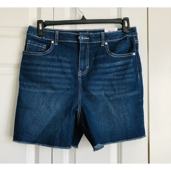Style & Co Women's Size 10 Bermuda Jean Shorts Frayed Hem High Rise Blue Denim - Picture 3 of 7